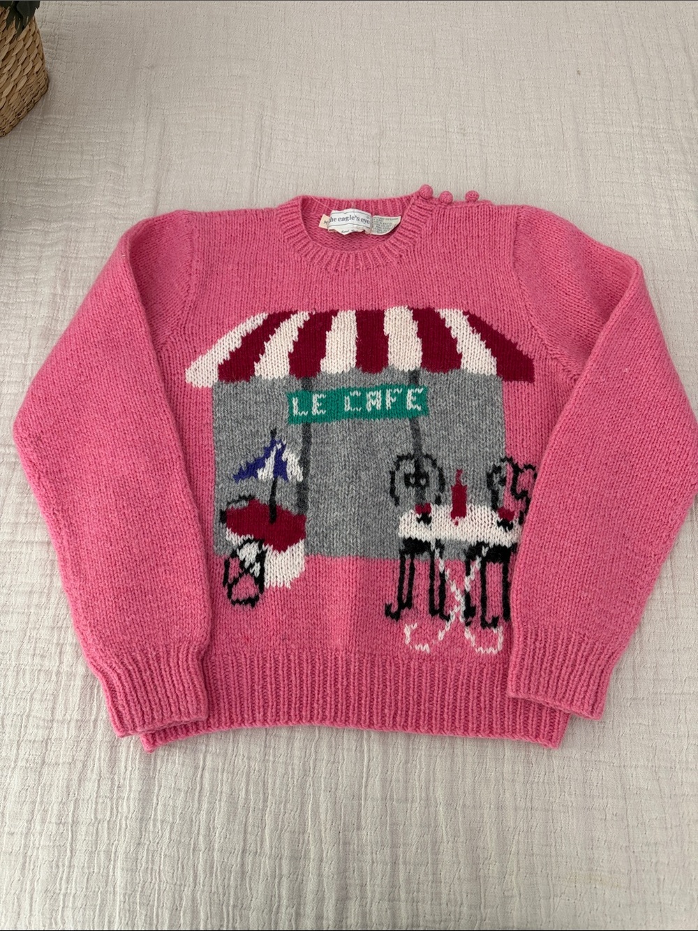 VTG! The Eagles Eye Pink Le Café Crewneck Wool Sweater, sz M